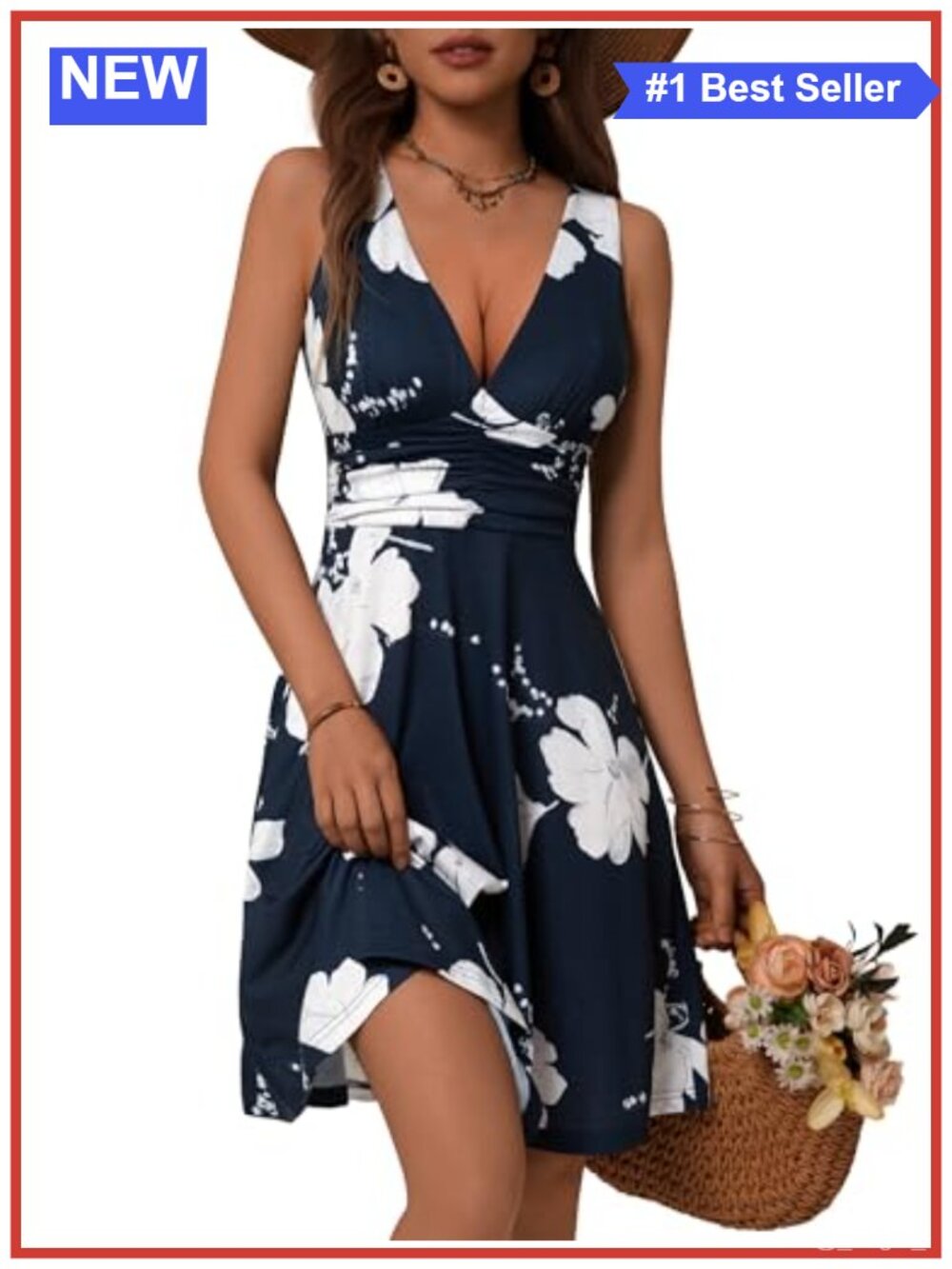 Flowy Sleeveless Deep V Neck Floral Sundress with Pockets